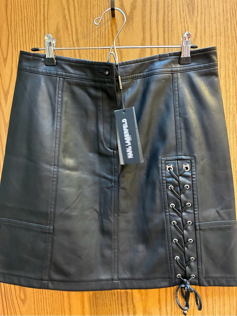 Faux Leather Mini Skirt with lace up by Karl Lagerfeld